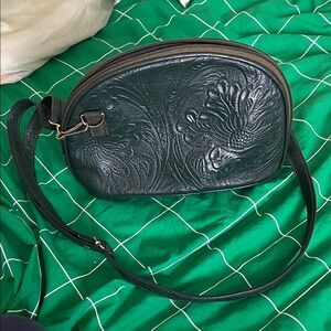 Embossed dark teal Leather Crossbody Bag
